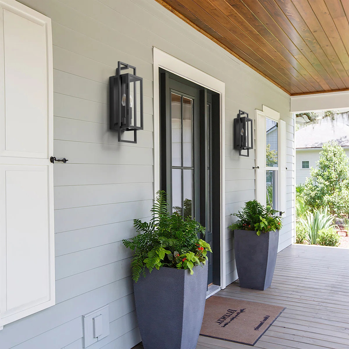 Selisa 2 - Light 21.46''H Black Iron Outdoor Wall Light with Dusk to Dawn | Wayfair North America