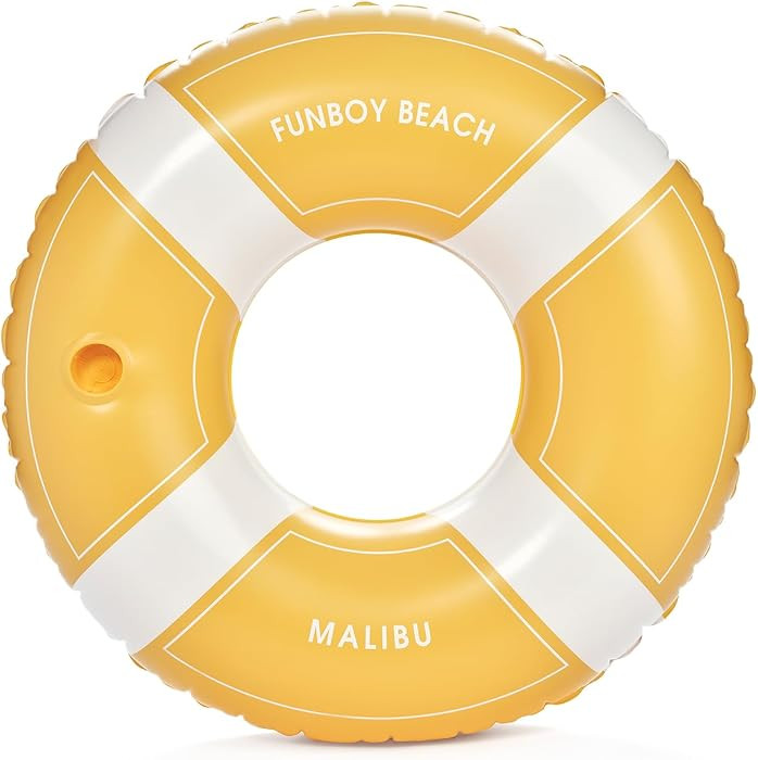 FUNBOY Giant Yellow Lifeguard Malibu Inflatable Pool Float with Cup Holder, 48" Adult Inner Tube Swim Ring Pool Lounger | Amazon (US)