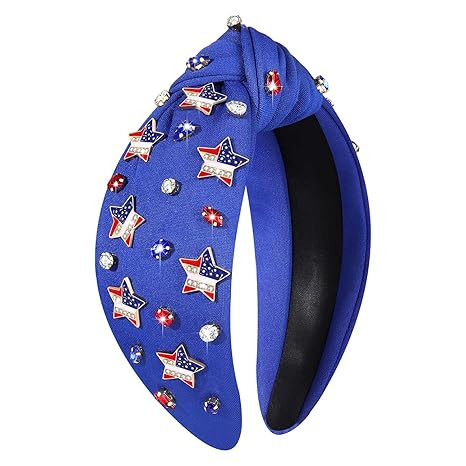 boderier 4th of July Headband Red White Blue Star Headband Jeweled Crystal Embellished Knotted He... | Amazon (US)