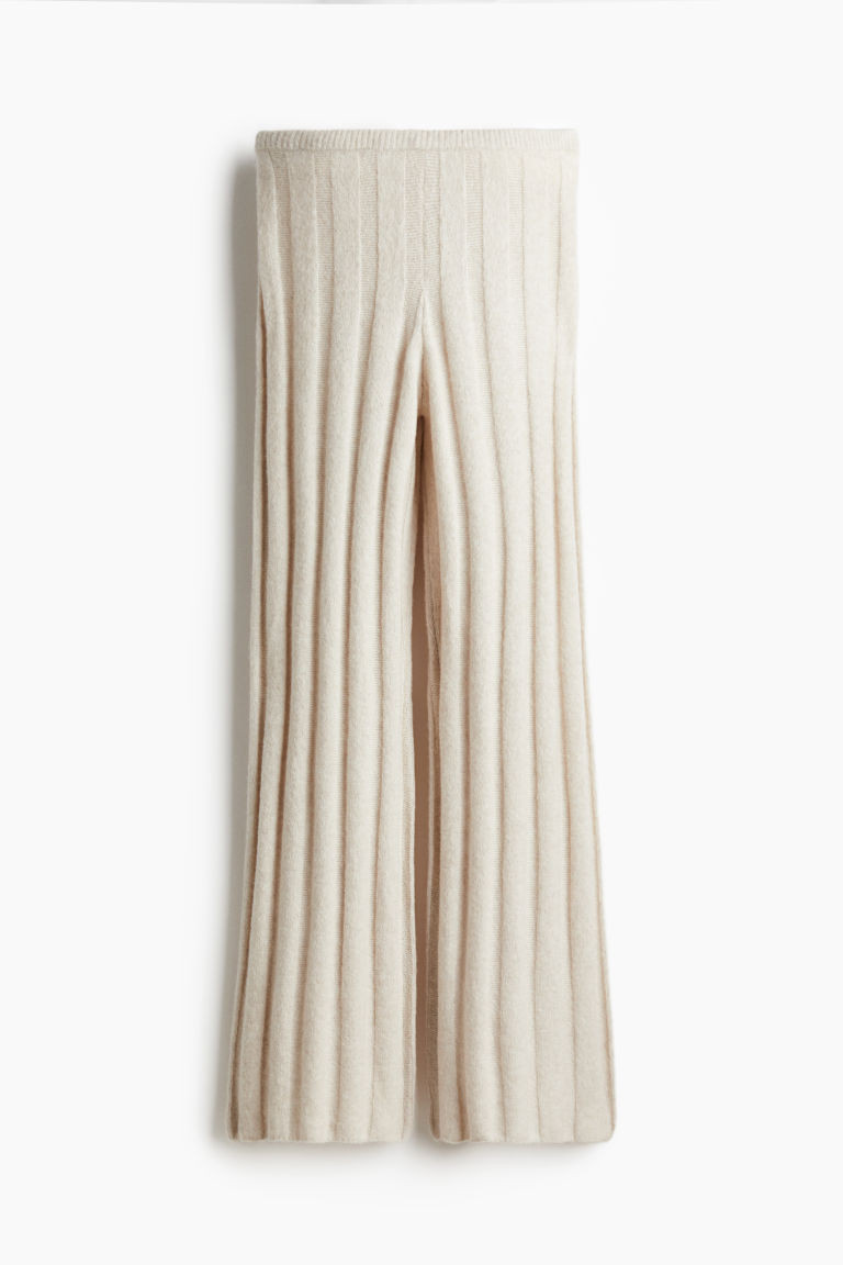 H & M - Wool-Blend Rib-Knit Pants - Beige | H&M (US + CA)
