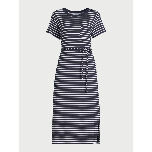 Time and Tru Women's Belted Knit Dress with Side Slits, Sizes XS-XXXL | Walmart (US)
