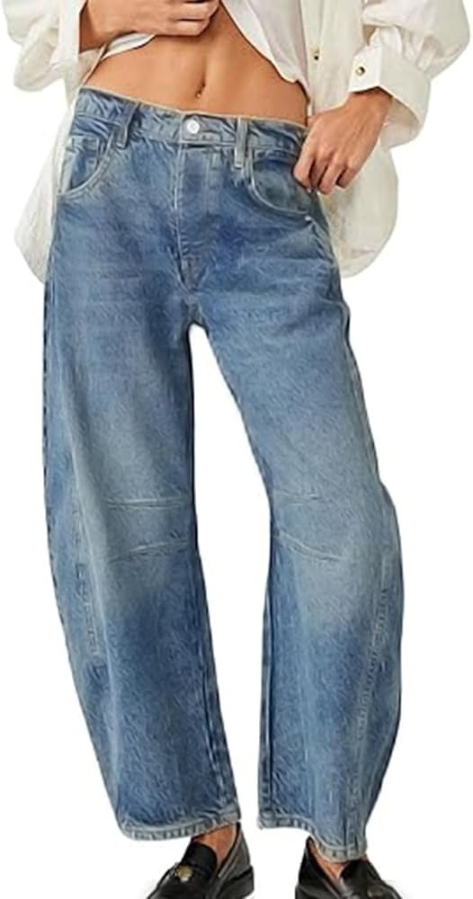 HUNGSON Women's Barrel Jeans for Women Wide Leg Mid Rise Loose Denim Ankle Pants Y2k Baggy Boyfri... | Amazon (US)