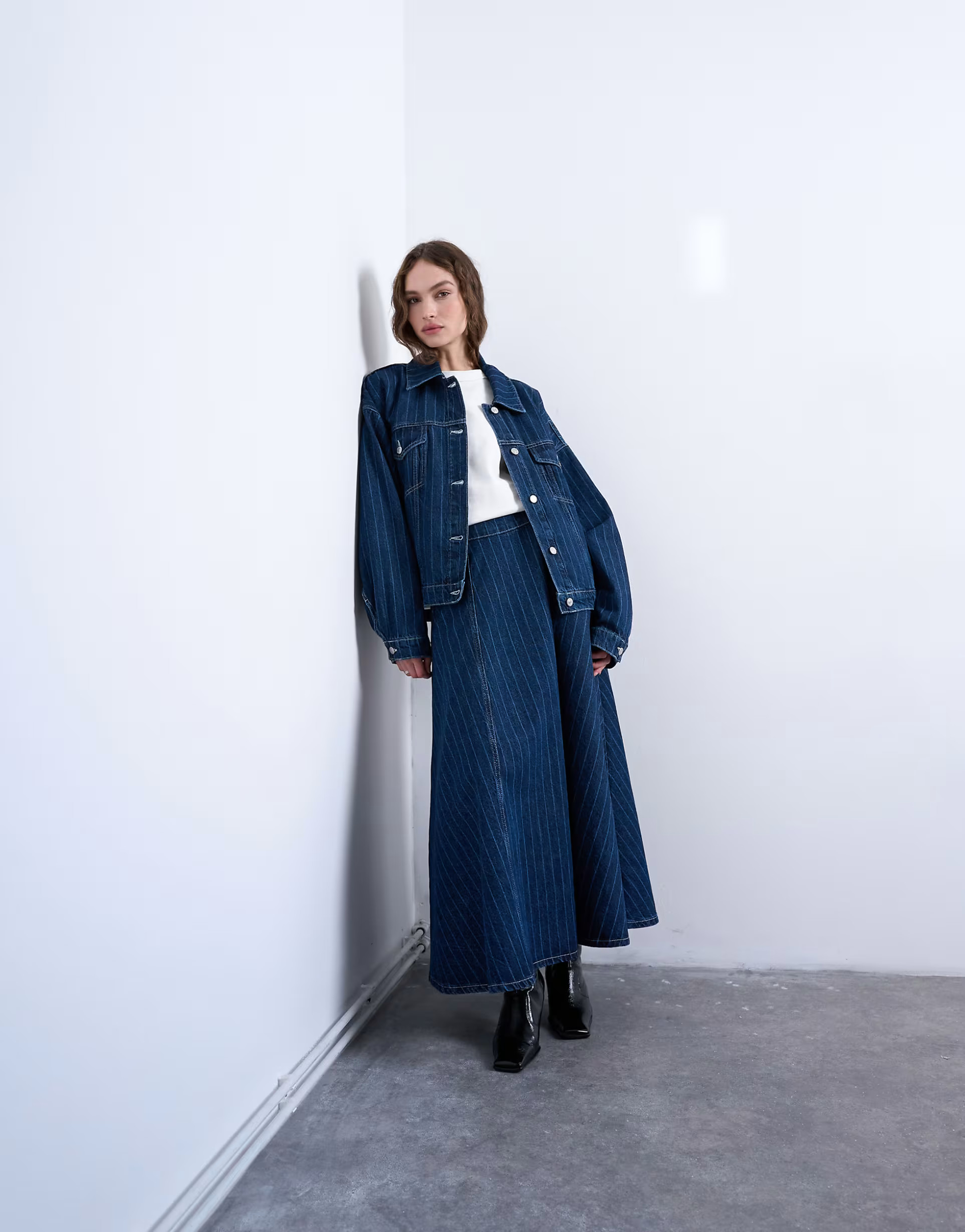 Topshop denim circle skirt in indigo stripe | ASOS (Global)