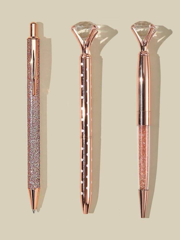 3pcs Diamond Ballpoint Pen Set | SHEIN