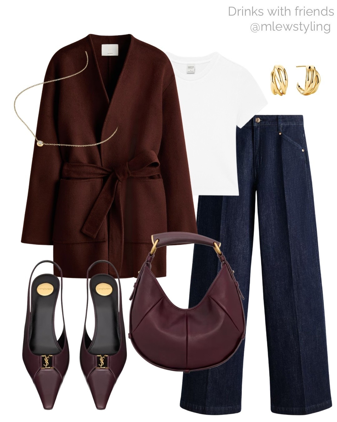 What to wear for drinks with friends 🥂
Tags: capsule wardrobe, late winter outfit, early spring fashion, ysl slingback heels, new-in h&m tie-belt coat, dark wash jeans, aritzia white tee, yves saint Laurent burgundy shoulder bag, date night outfit, Valentine’s Day look

#LTKValentine #LTKSeasonal #LTKootd
