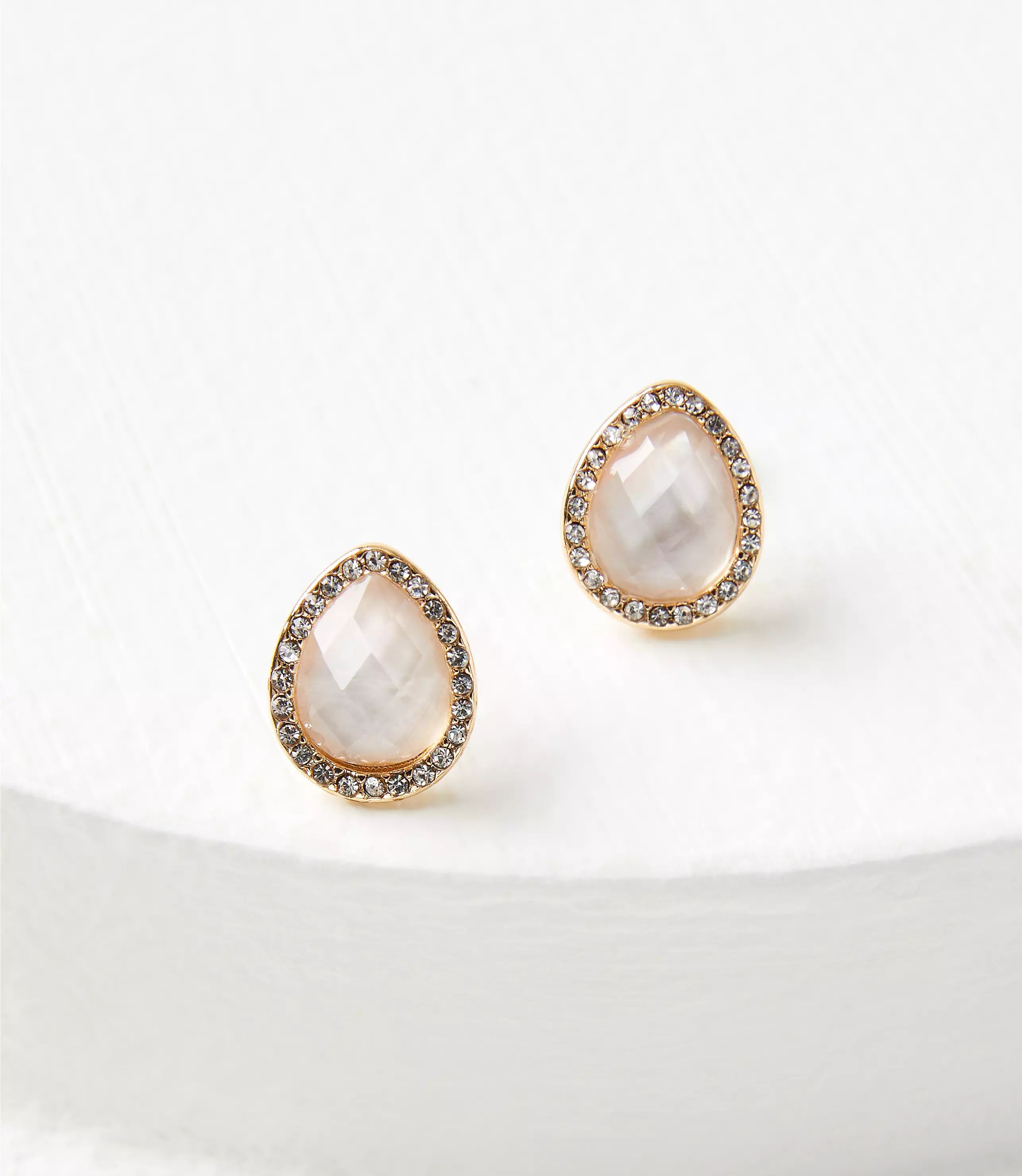 Pave Mother Of Pearl Teardrop Stud Earrings | LOFT