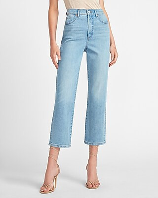 High Waisted Faded Light Wash Straight Jeans | Express