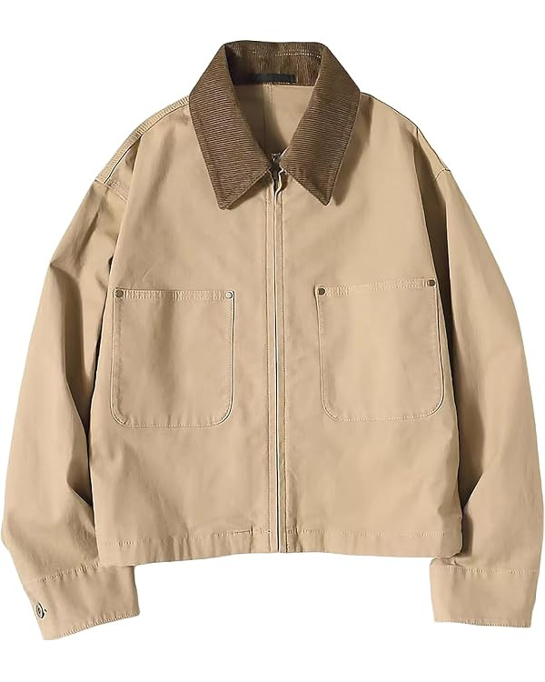 Womens Cropped Bomber Jacket Corduroy Collar Barn Coat Lightweight Utility Zip Up Cotton Canvas W... | Amazon (US)