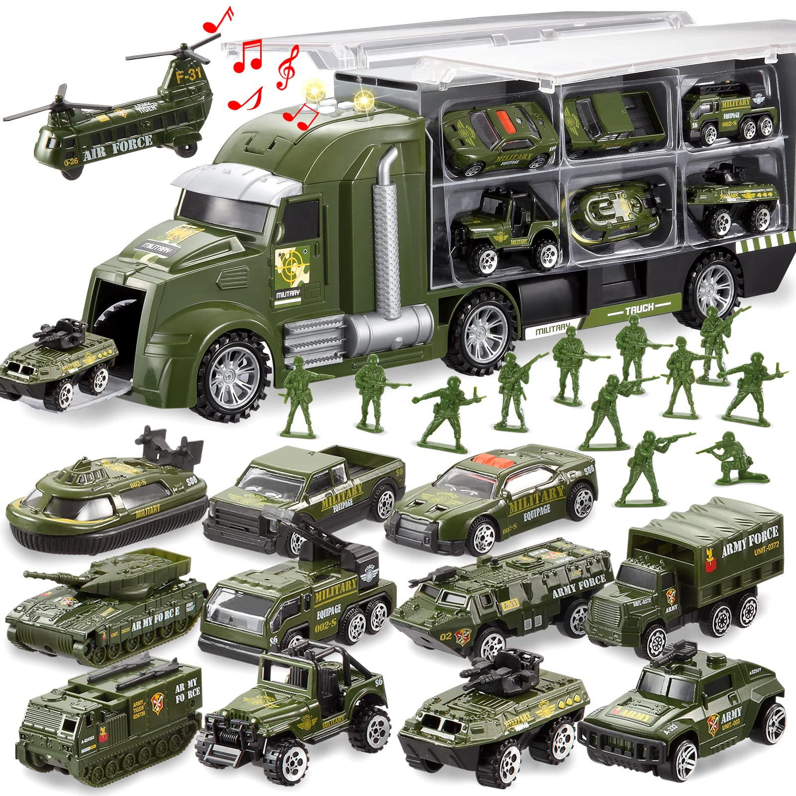 JOYIN 25 in 1 Green Military Big Truck Toys, Army Men Tanks Set with Soldier Men, Mini Battle Car... | Amazon (US)