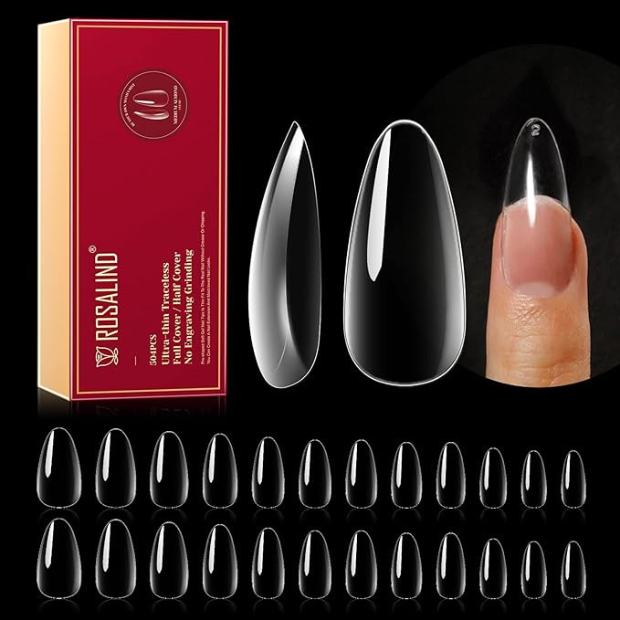 ROSALIND False Nails, 504PCS Clear Medium Almond, Full Cover False Nails Tips, Acrylic Material, ... | Amazon (US)