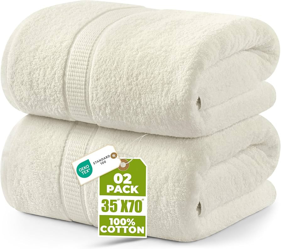 Utopia Towels Luxurious Jumbo Bath Sheet 2 Piece, 600 GSM, 35 by 70 Inches, 100% Ring Spun Cotton... | Amazon (US)