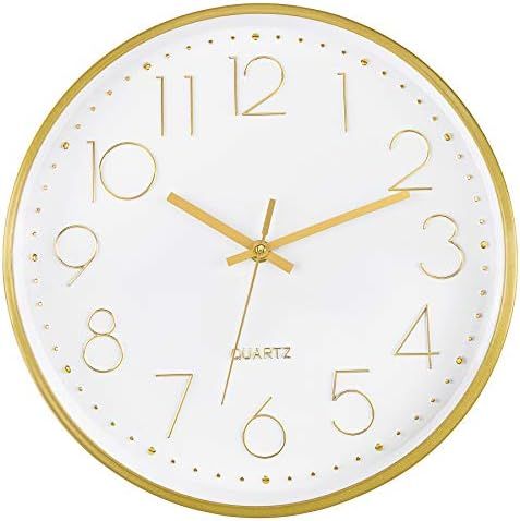 Foxtop Gold Wall Clock 12 Inch Silent Non-Ticking Battery Operated Round Quartz Wall Clock Modern... | Amazon (US)