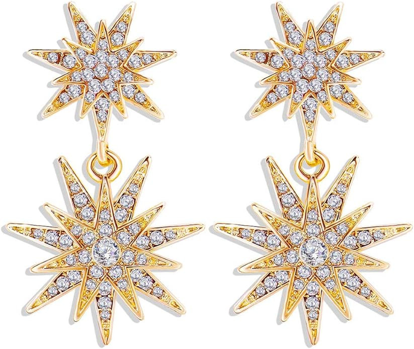 CZ Starburst Dangle Drop Earrings Crystal Hexagram Star Stud Statement Dangle Earrings Wedding Ea... | Amazon (US)