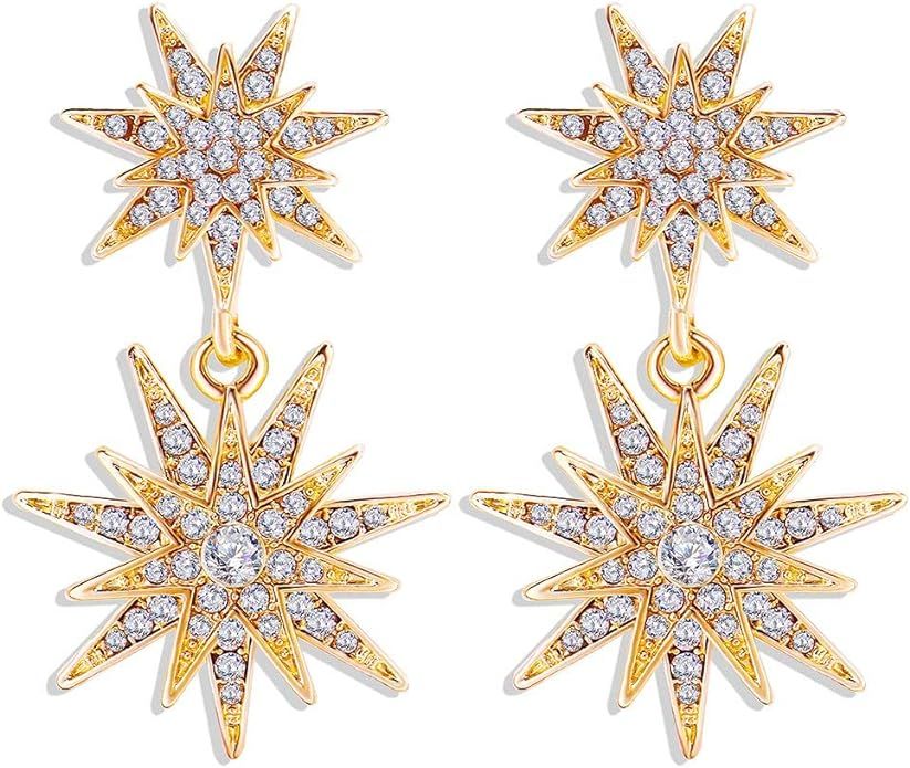 Starburst Dangle Drop Earrings Crystal Hexagram Star Stud Statement Dangle Earrings Wedding Earri... | Amazon (US)