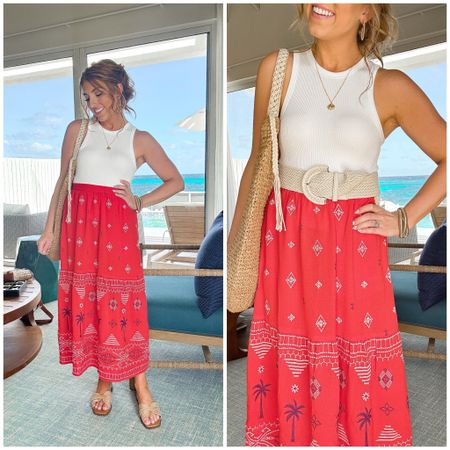 How cute is this new Walmart skirt?! It’s embroidered with the cutest palm tree and Aztec type look. Giving farm rio vibes! I’m wearing the xs and am 5’2. These are also the best fitting ribbed tops. Recommend going to a size.

Walmart fashion. Walmart new arrivals. LTK under 50.  