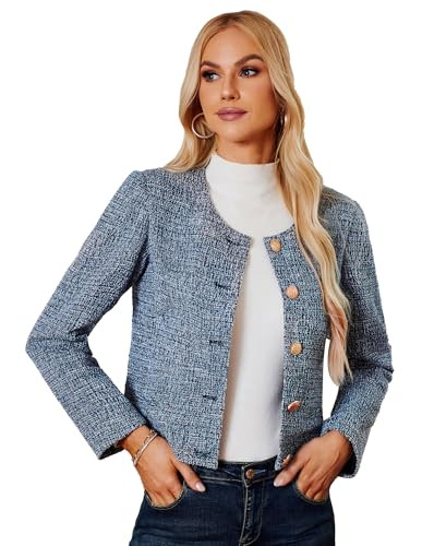 GRACE KARIN Fall Jackets for Women 2024 Tweed Blazer Business Casual Long Sleeve Cropped Short To... | Amazon (US)