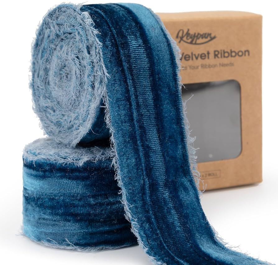 Blue Velvet Ribbon 1-1/2 Inch x 6 Yd Crinkled Handmade Frayed Vintage Ribbons for Christmas Gift ... | Amazon (US)