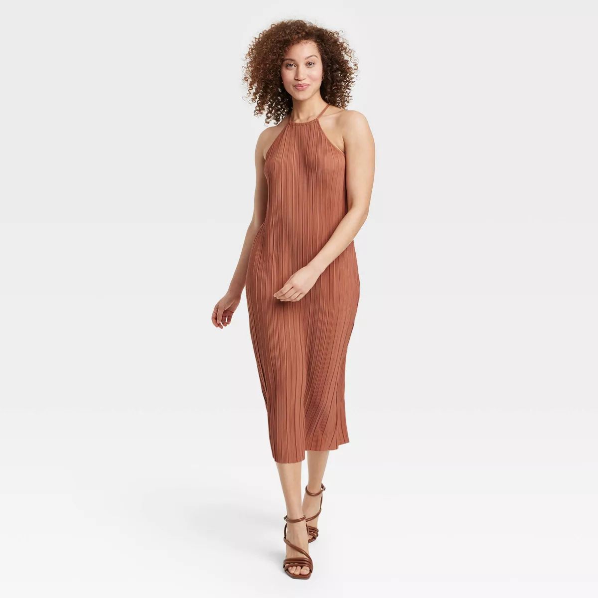 Women's Knit Plisse Midi Shift Dress - A New Day™ Brown M | Target