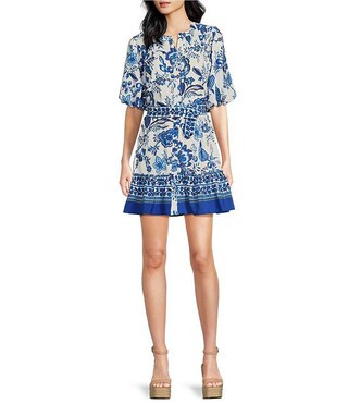 Sugarlips Floral Print Balloon Short Sleeve Crew Neck Dress | Dillard's | Dillard's
