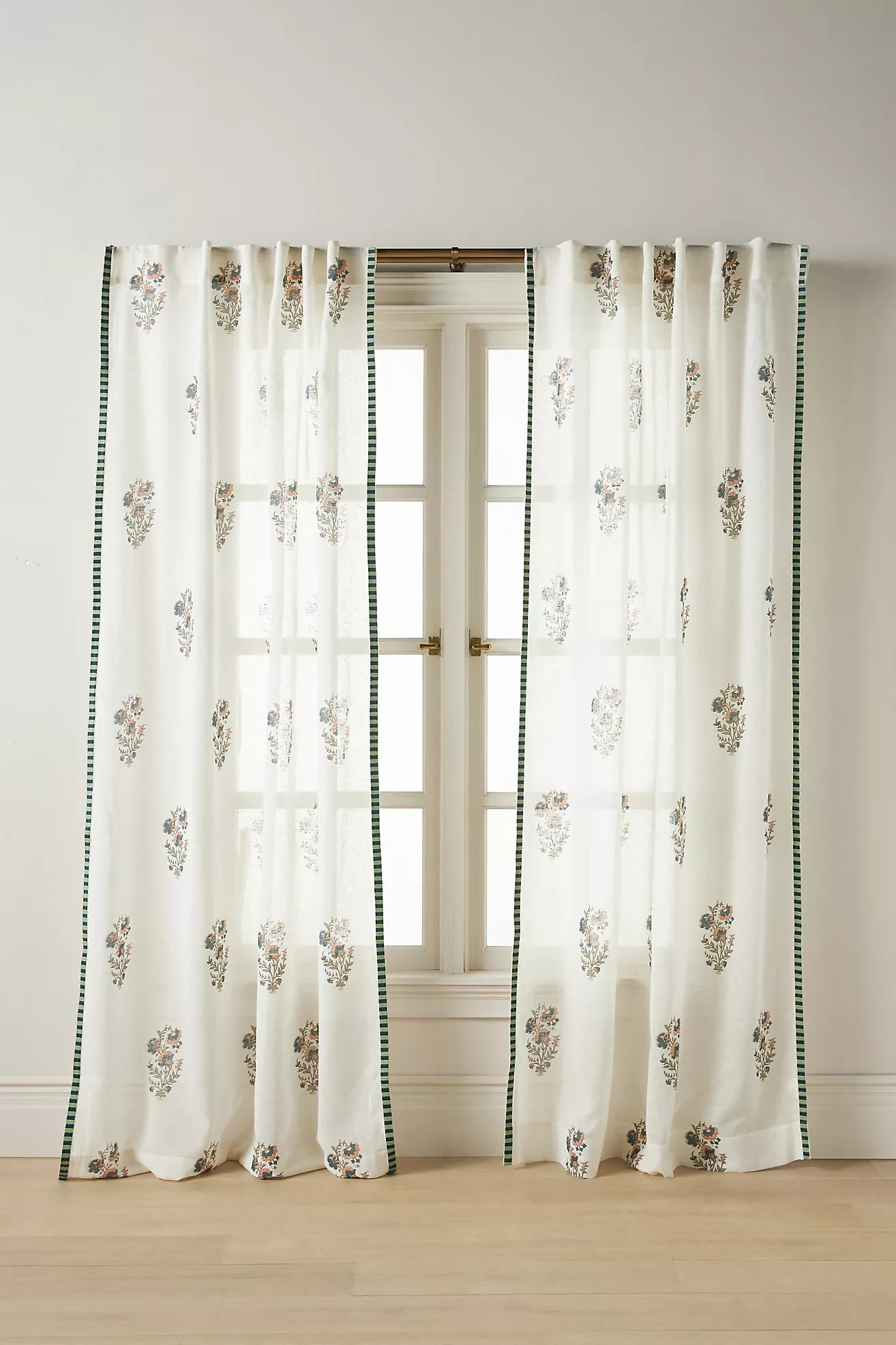 Cotton Block Print Curtain with Striped Trim | Anthropologie (US)
