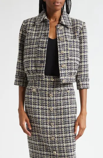 L'AGENCE Jia Crop Tweed Jacket in Midnight Multi Tweed at Nordstrom Rack, Size 8 | Nordstrom Rack
