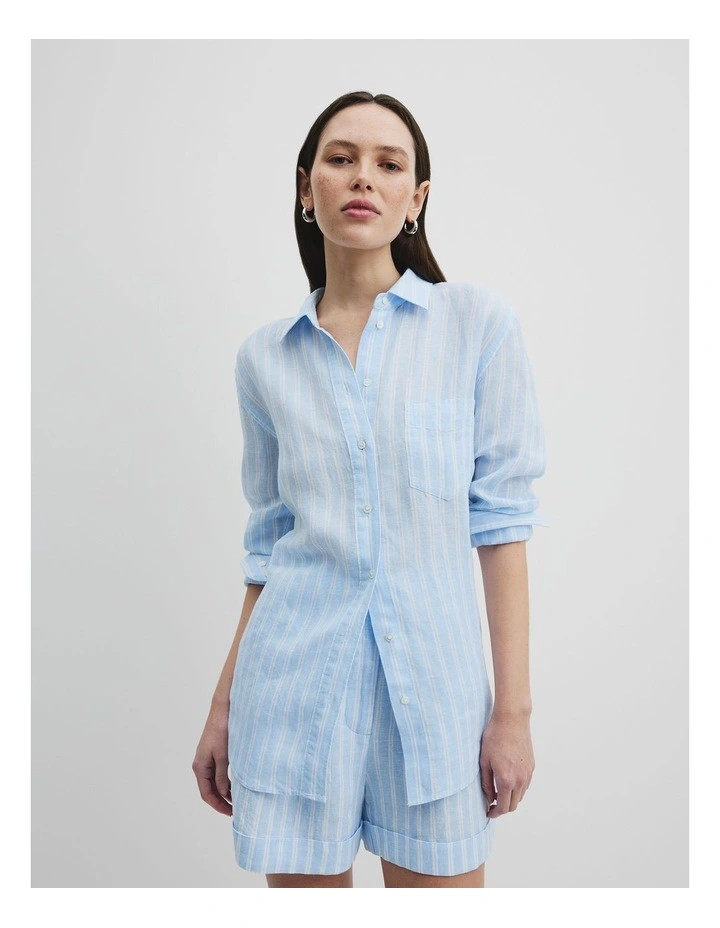 Country RoadOrganically Grown Linen Shirt in Soft Blue Stripe | Myer