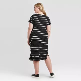 Women's Plus Size Striped Short Sleeve T-Shirt Dress - Ava & Viv™ Black/White | Target