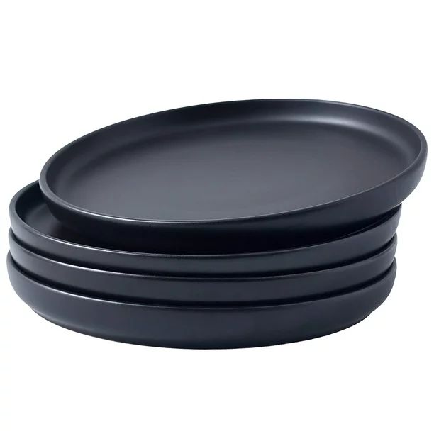 Bruntmor Set of 4 Elegant Matte 8" Round Ceramic Restaurant Serving Dinner Plates, Black - Walmar... | Walmart (US)