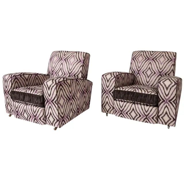 Art Deco Ikat Silk Fabric Club Chairs - A Pair | Chairish