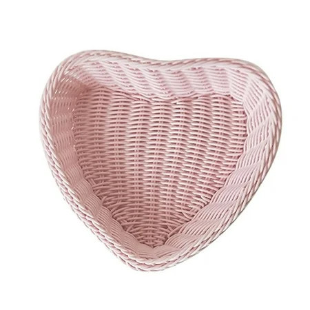 LOVIVER Handwoven Basket Heart Shaped Storage Basket Kitchen Organizer Storage Bin Imitation Rattan Basket for Dining Table Farmhouse Pink | Walmart (US)
