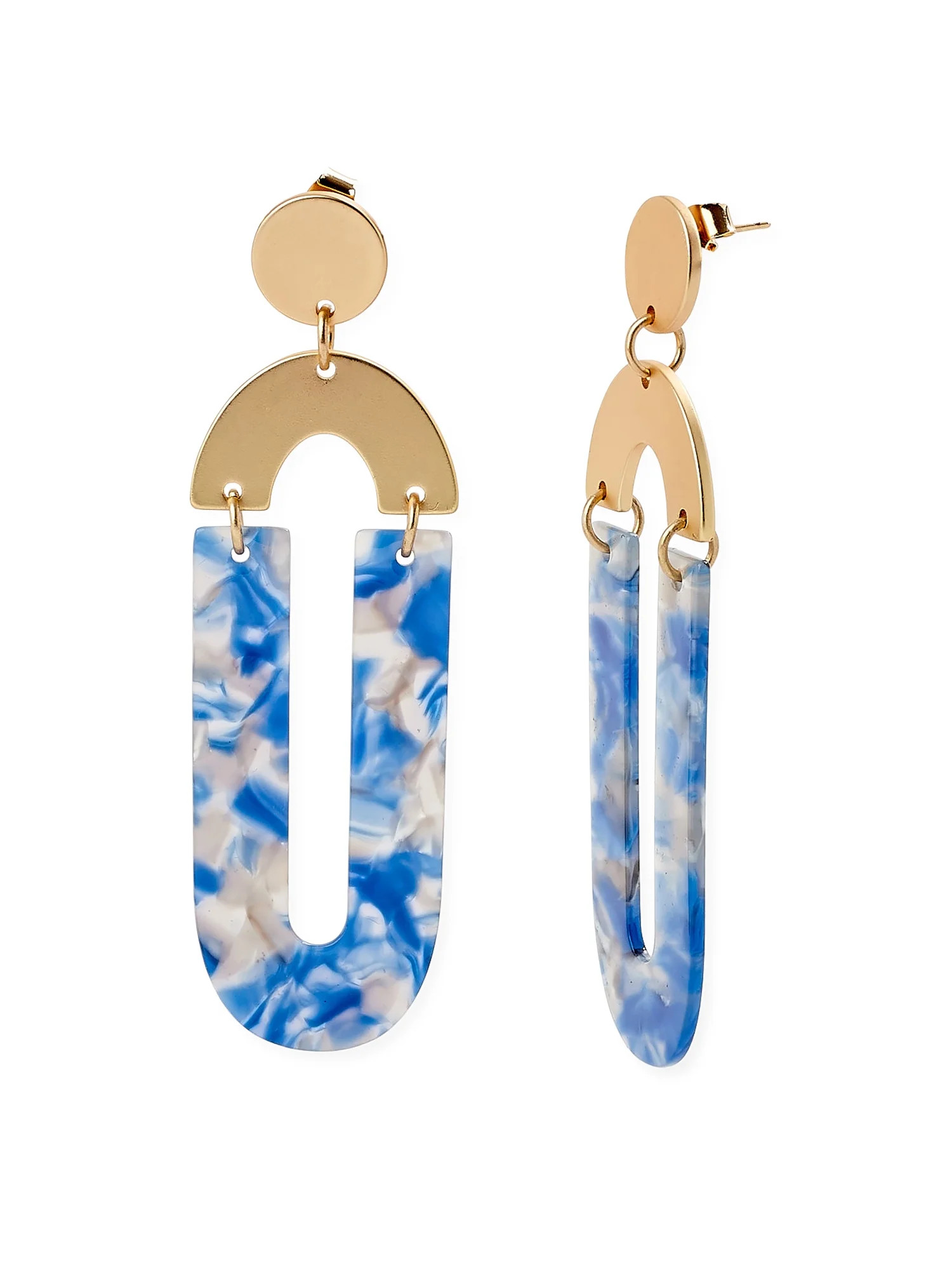 Scoop Women’s 14K Gold Flash-Plated Satin Blue Resin Statement Earrings | Walmart (US)
