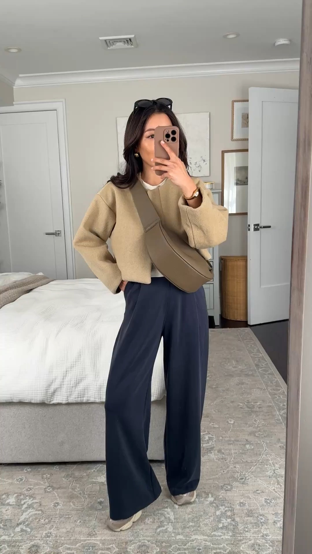 4 good amazon finds
• Soft wide leg lounge pants size xs in the shortest 27"  (petite friendly). A little loose on my waist and slightly long with sneakers for me at 5’.
• Cropped jacket size xs brown, VERY cropped fyi but I love it for my height. I removed the button and folded the sleeves under. 
• leather crossbody sling bag
• Small wrist friendly watch, size small fits on narrow wrists, for reference my wrist size is about 5.5 inches around and this is a little loose on me, but works when I push it up. 
• a favorite lululemon cropped cotton tee xxxs, but I could’ve easily done xxs. 
• New Balance 9060 sneakers kids size 4, fits like a women’s 6. 
• Madewell sunglasses

Petite friendly wide leg pants, easy mom outfit, running errands, prime day sale

#LTKPetite #LTKmomlife #LTKootd