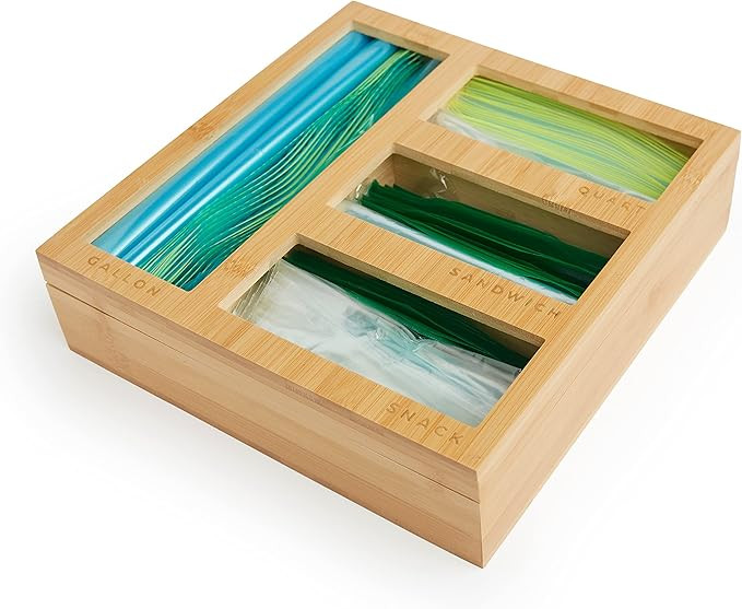 Emerson West Food Storage Bag Organizer, Bamboo Drawer Pantry Small Kitchen Dispenser Holder, Pla... | Amazon (US)