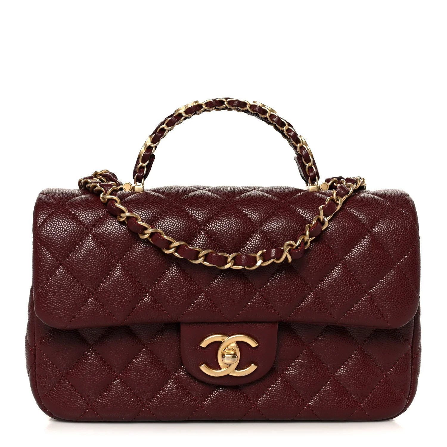 Caviar Quilted Small Handy CC Flap Burgundy | FASHIONPHILE (US)