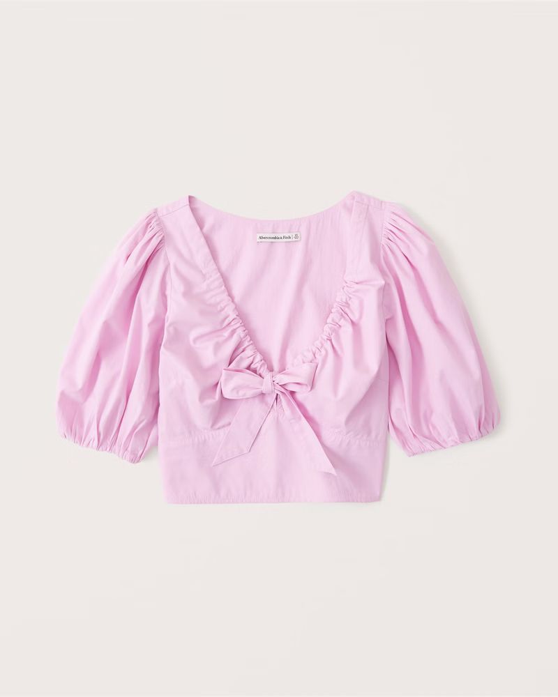 Women's Tie-Front Puff Sleeve Top | Women's Tops | Abercrombie.com | Abercrombie & Fitch (US)