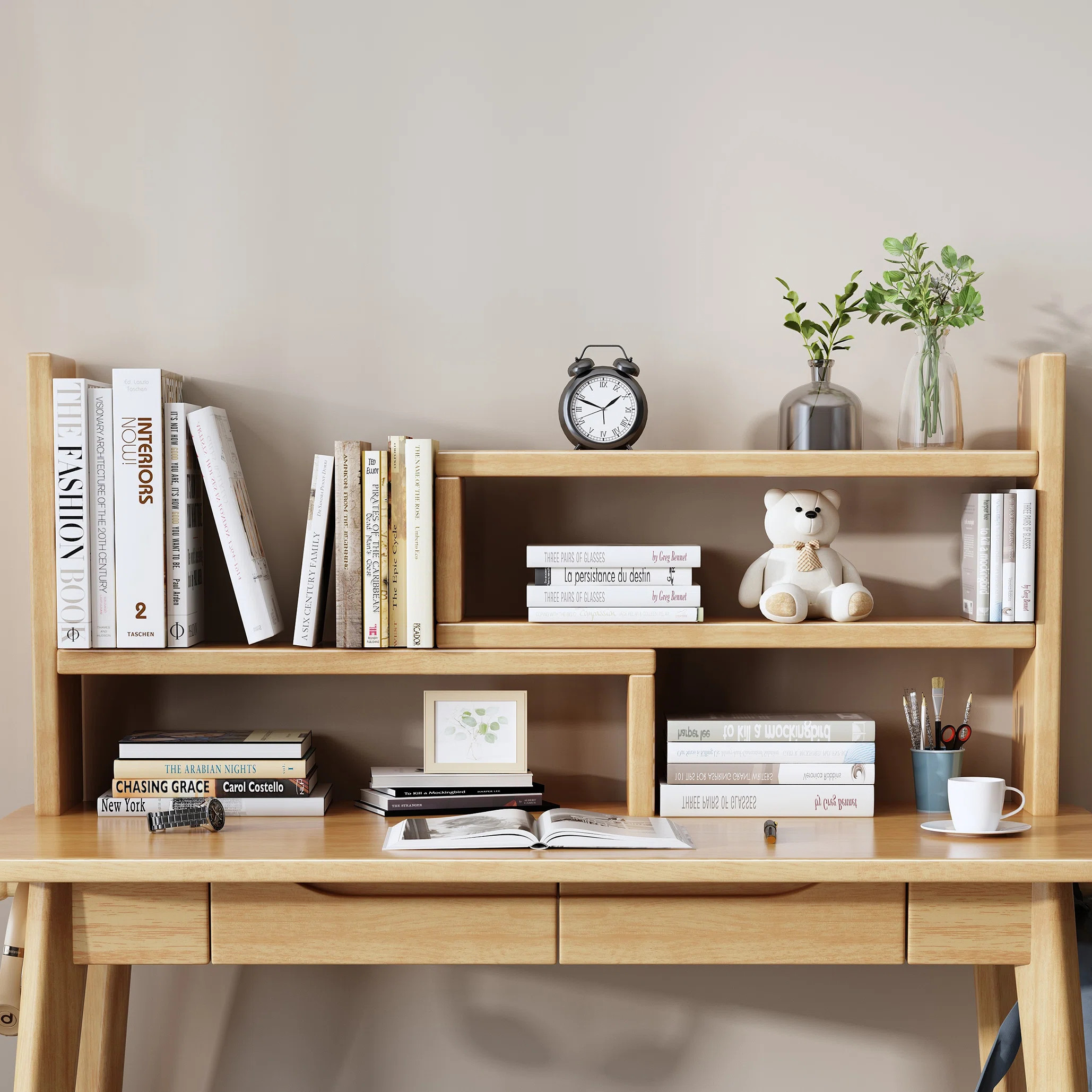 Planada Desktop Organizer Bookshelf Solid Wood Stackable Desk Organizer | Wayfair North America