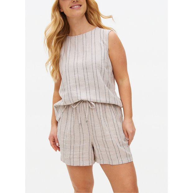 Neutral Stripe Linen Blend Co-ord Shorts  18 | Tu Clothing