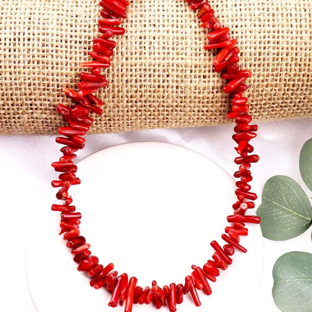 Red Coral Chips Necklace, Natural Coral Choker for Women, Irregular Red Coral Beads, Mother's Day... | Etsy (US)