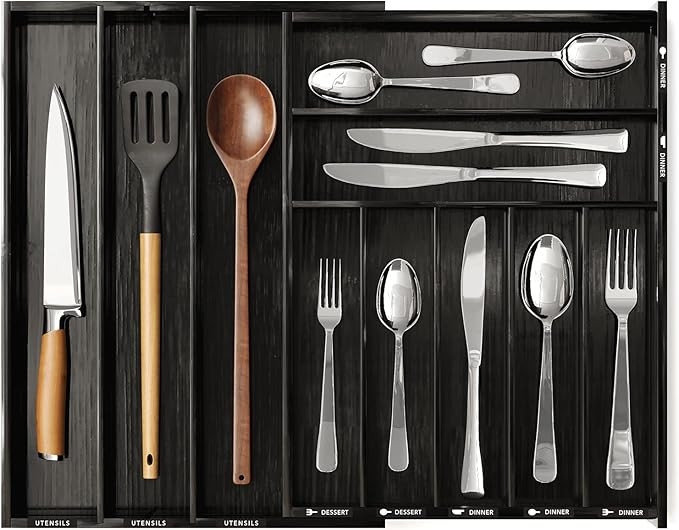 SpaceAid Bamboo Silverware Drawer Organizer with Labels, Kitchen Utensil Expandable Tray Holder O... | Amazon (US)