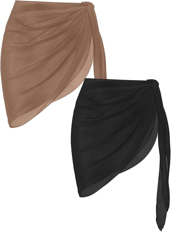 Ekouaer 2 Pieces Women Beach Sarongs Sheer Cover Ups Chiffon Bikini Wrap Skirt for Swimwear S-XXL | Amazon (US)