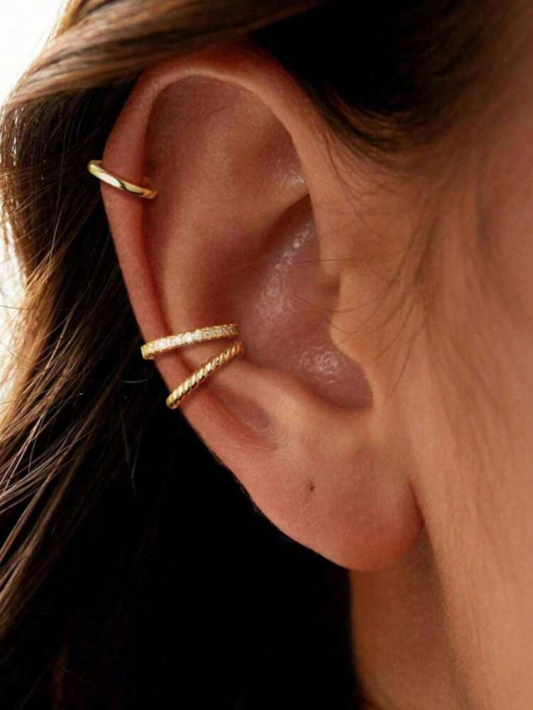 3pcs/Set Clip-On Earrings, Delicate Cubic Zirconia Hoop Earrings, Cartilage Clip-On Earrings, Jew... | SHEIN