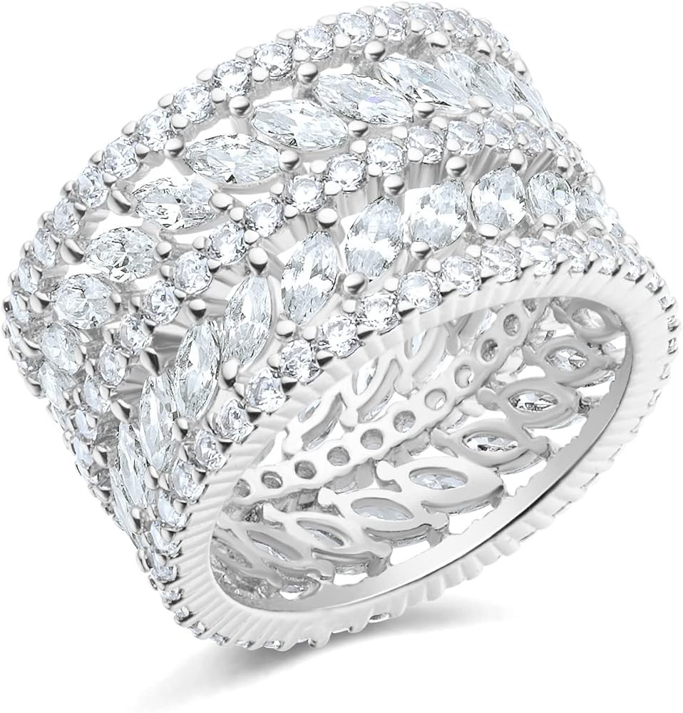 Gemsme 14K Gold Plated Marquise Cubic Zirconia Eternity Statment Ring for Women | Amazon (US)