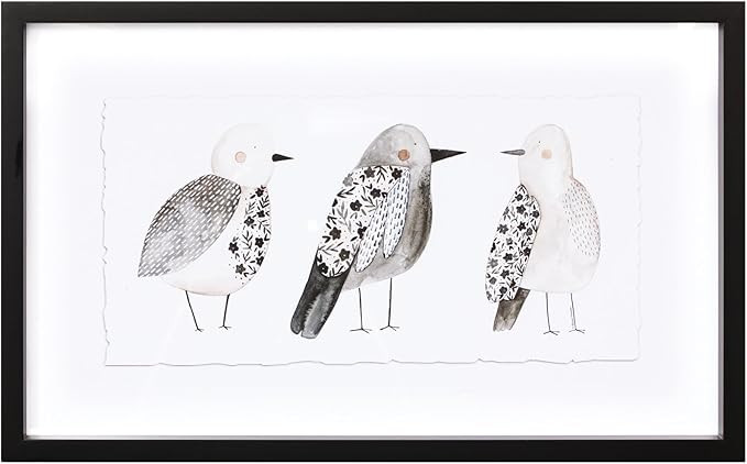 Melrose White and Black Birds Rectangular Framed Wall Art 12x 19 inches | Amazon (US)