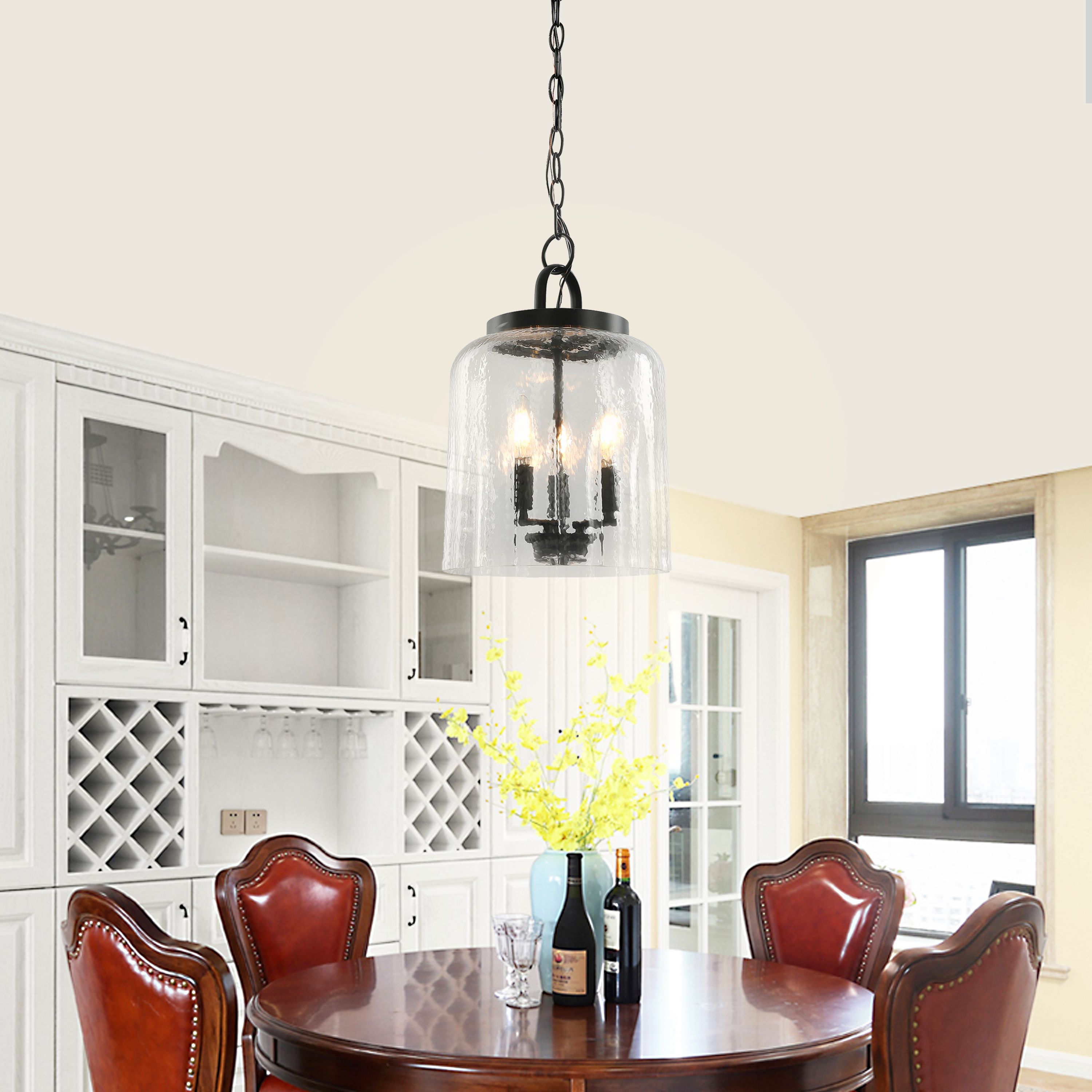3-Light Farmhouse Cylinder Pendant Light, Dimmable Adjustable Wire Matte Black and Crystal Accent... | Walmart (US)