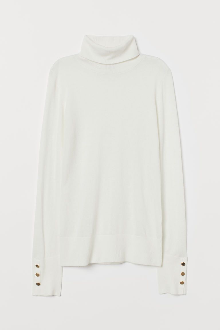 H & M - Fine-knit Turtleneck Sweater - White | H&M (US + CA)