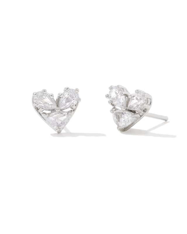 Katy Silver Heart Stud Earrings in White Crystal | Kendra Scott | Kendra Scott