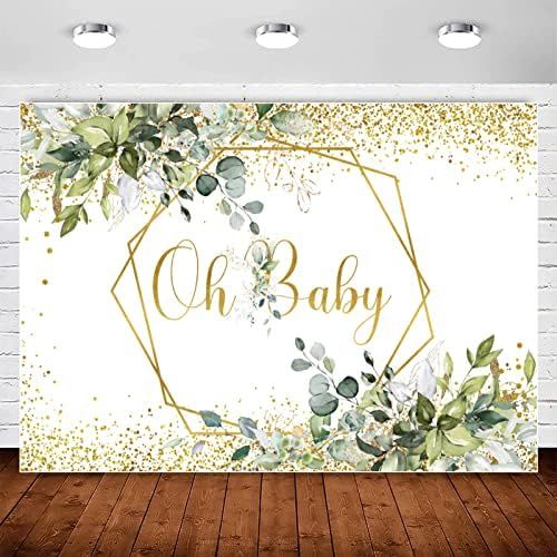 InMemory Greenery Oh Baby Baby Shower Backdrop Glitter Gold Eucalyptus Neutral Baby Shower Photograp | Amazon (US)