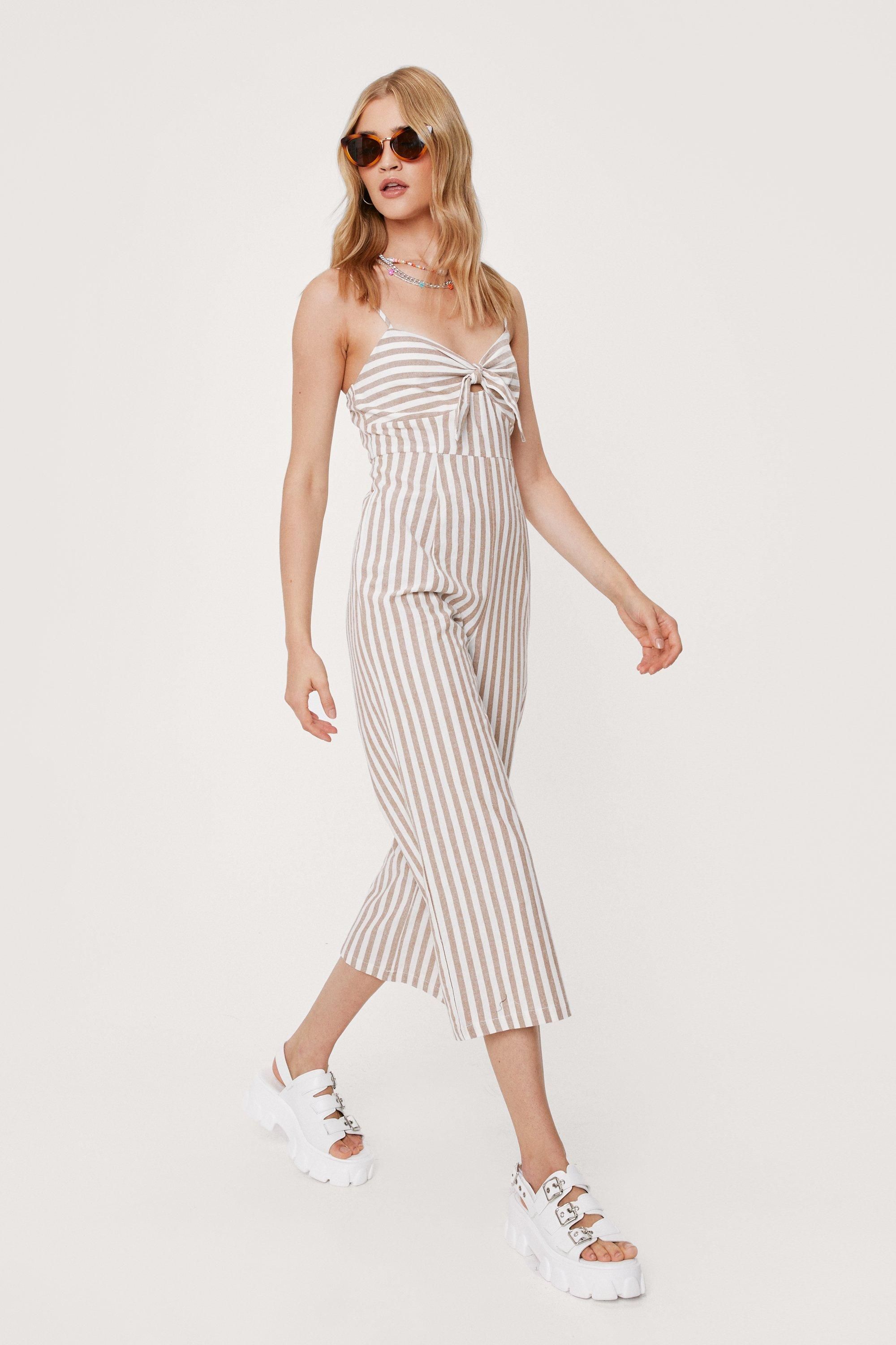 Linen Tie Front Strappy Jumpsuit | Nasty Gal (US)