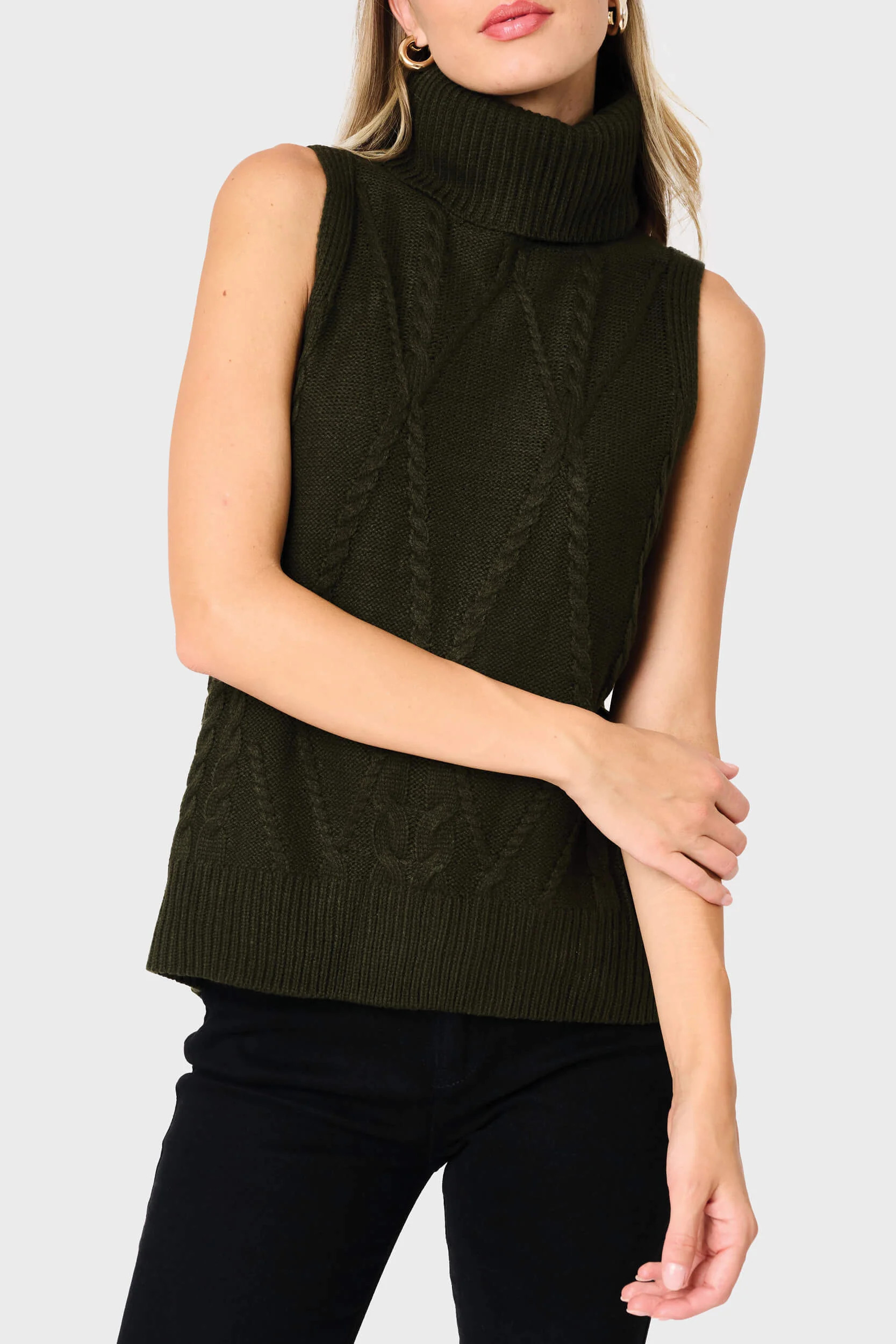 Turtleneck Cable Stitch Sweater Vest | Layering Knit | Gibson