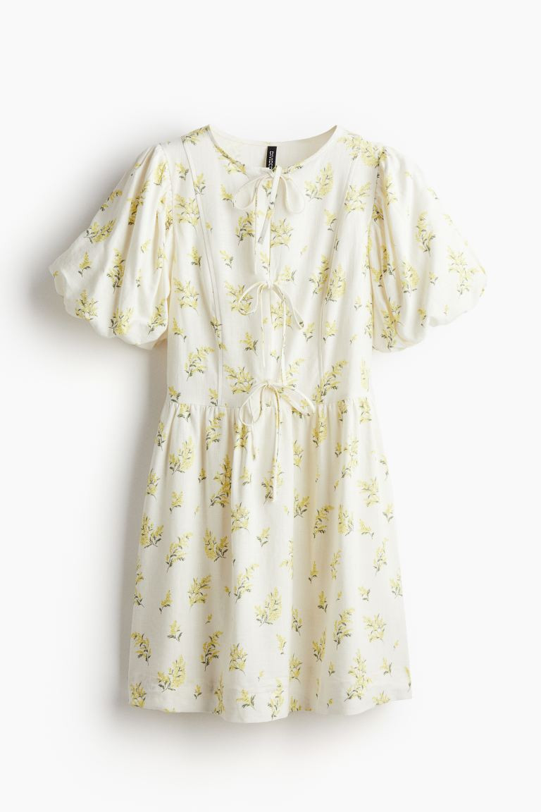 Linen-blend puff-sleeved dress | H&M (UK, MY, IN, SG, PH, TW, HK)